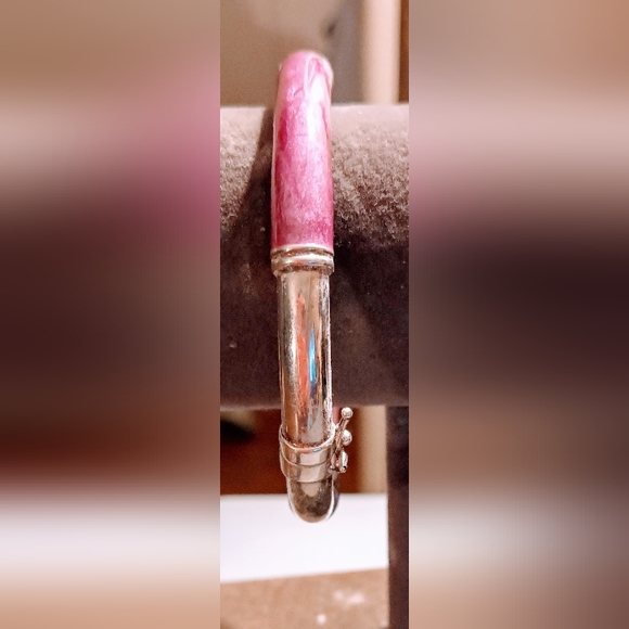 Vintage Milor Sterling Silver & Pink Fushia Enamel Bangle size 7 Bracelet - Picture 9 of 9